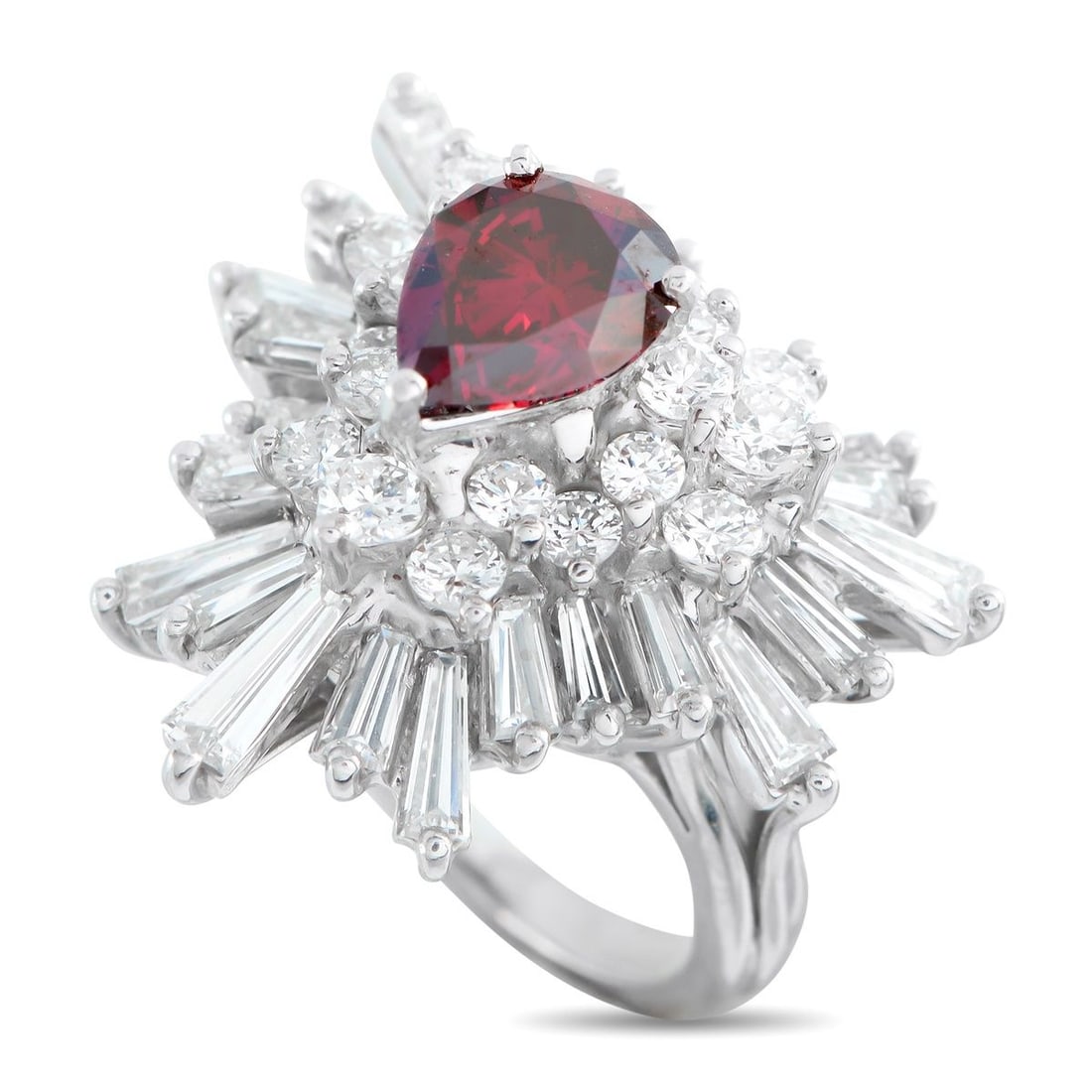 PLATINUM 5.30CT DIAMOND RING: This luxury ring is an ideal piece for anyone who appreciates uncommon elegance. Full of dynamic details, a dazzling array of Diamonds totaling 4.0 carats radiate outward from the dark-hued 1.30 carat