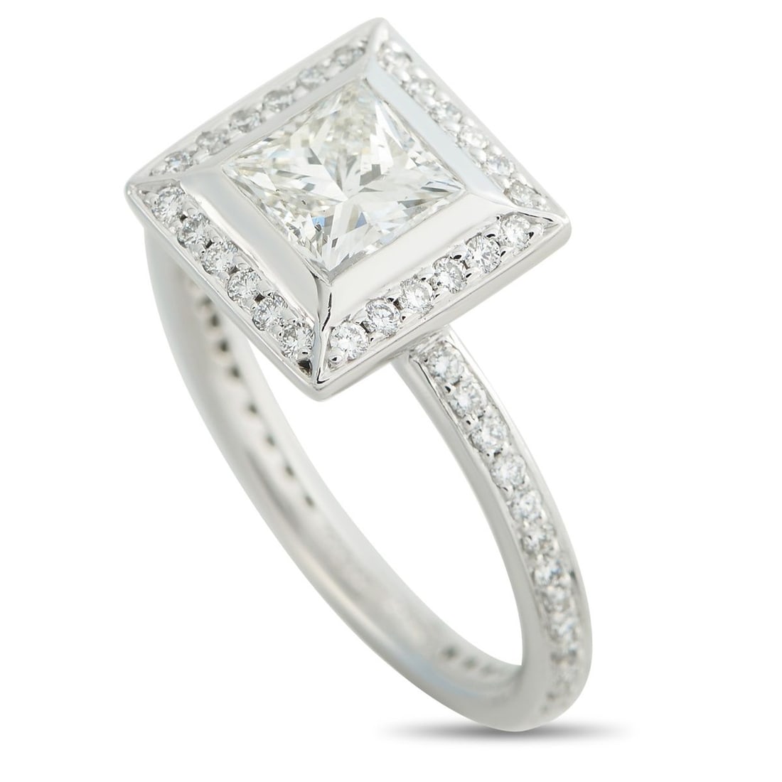 PLATINUM 1.34CT DIAMOND RING: This luxury ring is perfectly understated. Set in Platinum, Diamonds with a total weight of 0.33 carats surround the 1.01 carat center stone and extend onto the band. A 2mm wide band and a 3mm top hei