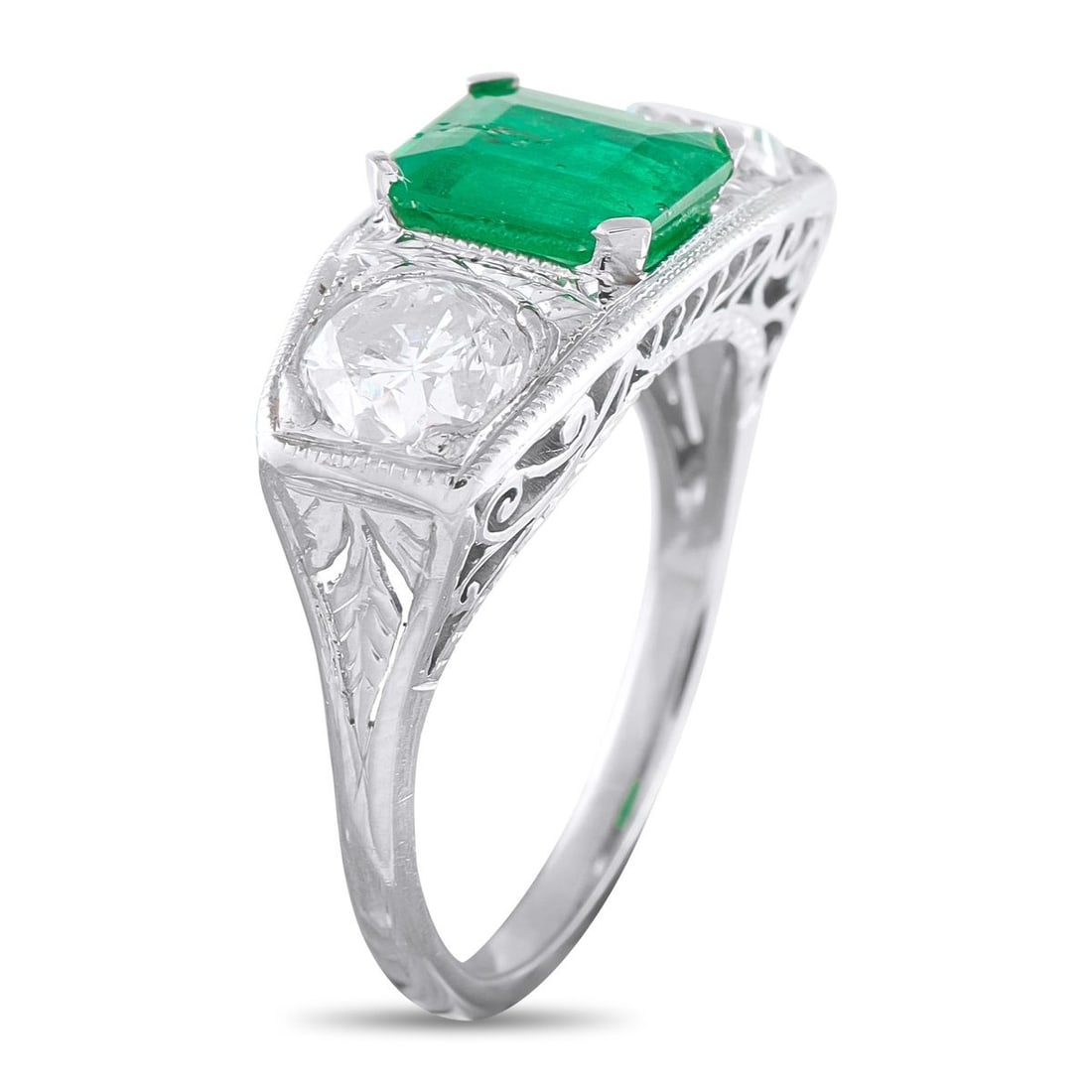 PLATINUM 1.30CT DIAMOND AND EMERALD RING - 2