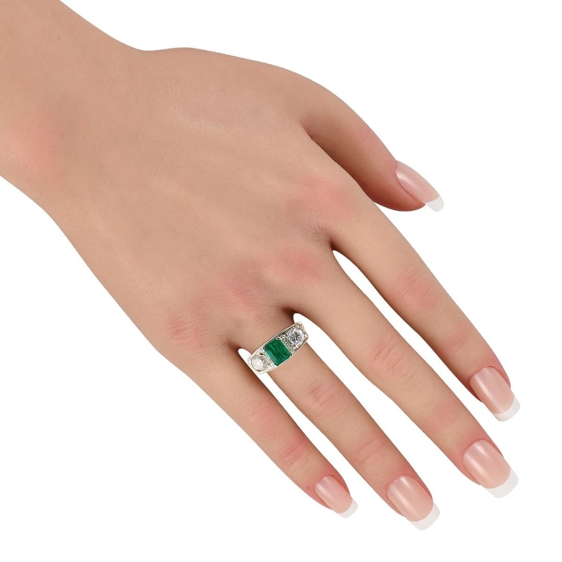 PLATINUM 1.30CT DIAMOND AND EMERALD RING - 3