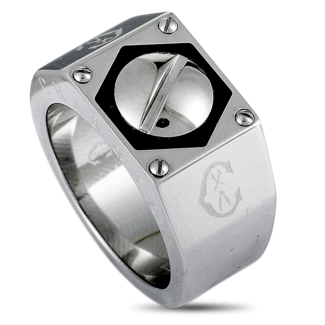 CHARRIOL ROTONDE STAINLESS STEEL BLACK EPOXY BAND RING