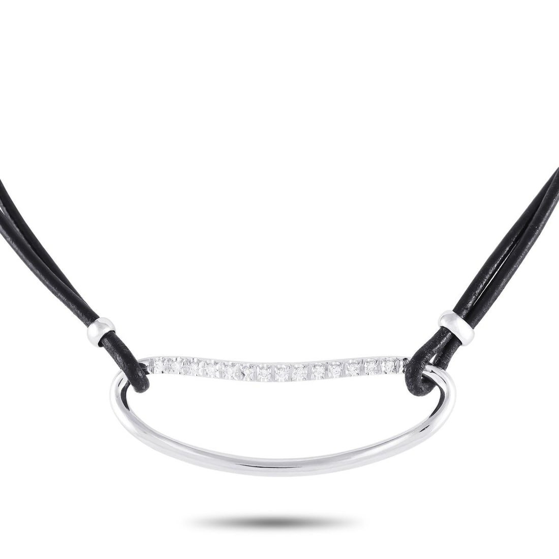 PIERO MILANO 18K WHITE GOLD 0.38CT DIAMOND CORD NECKLACE: A must-have for an edgy wardrobe. Don this black cord and diamond choker necklace and nail the rock-chic look. This Piero Milano necklace features a 14-inch black cord necklace holding a sculpted oval