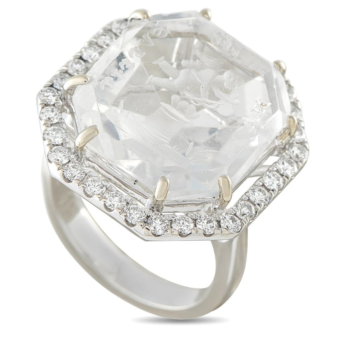 14K WHITE GOLD 0.60CT DIAMOND VICTORIAN CUPID INTAGLIO RING (1 of 4)