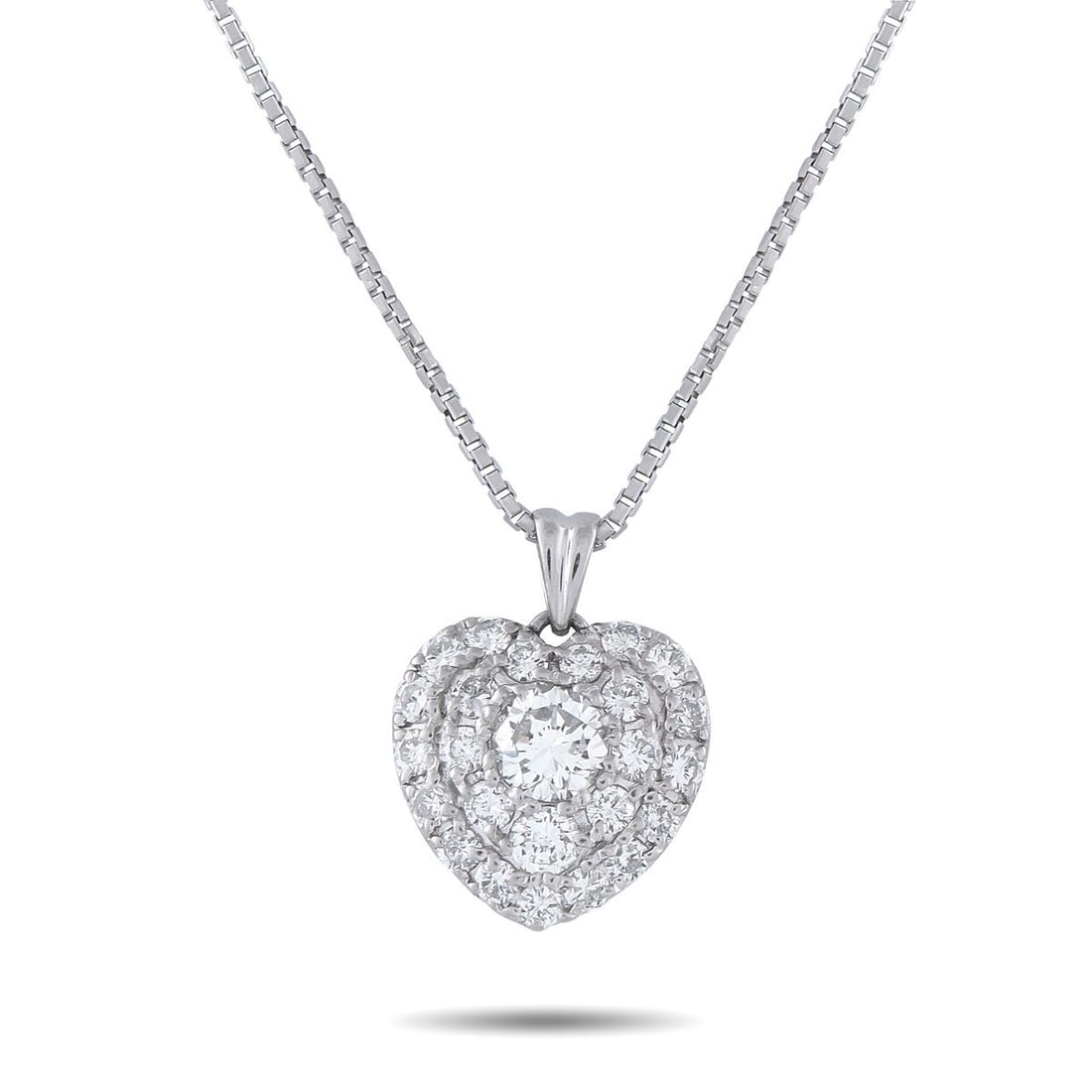 PLATINUM 1.12CT DIAMOND PENDANT NECKLACE: This luxury necklace is a timeless piece that will continually catch the light. The heart-shaped pendant comes to life thanks to a dazzling 0.41 carat Diamond center stone and additional Diamonds tota
