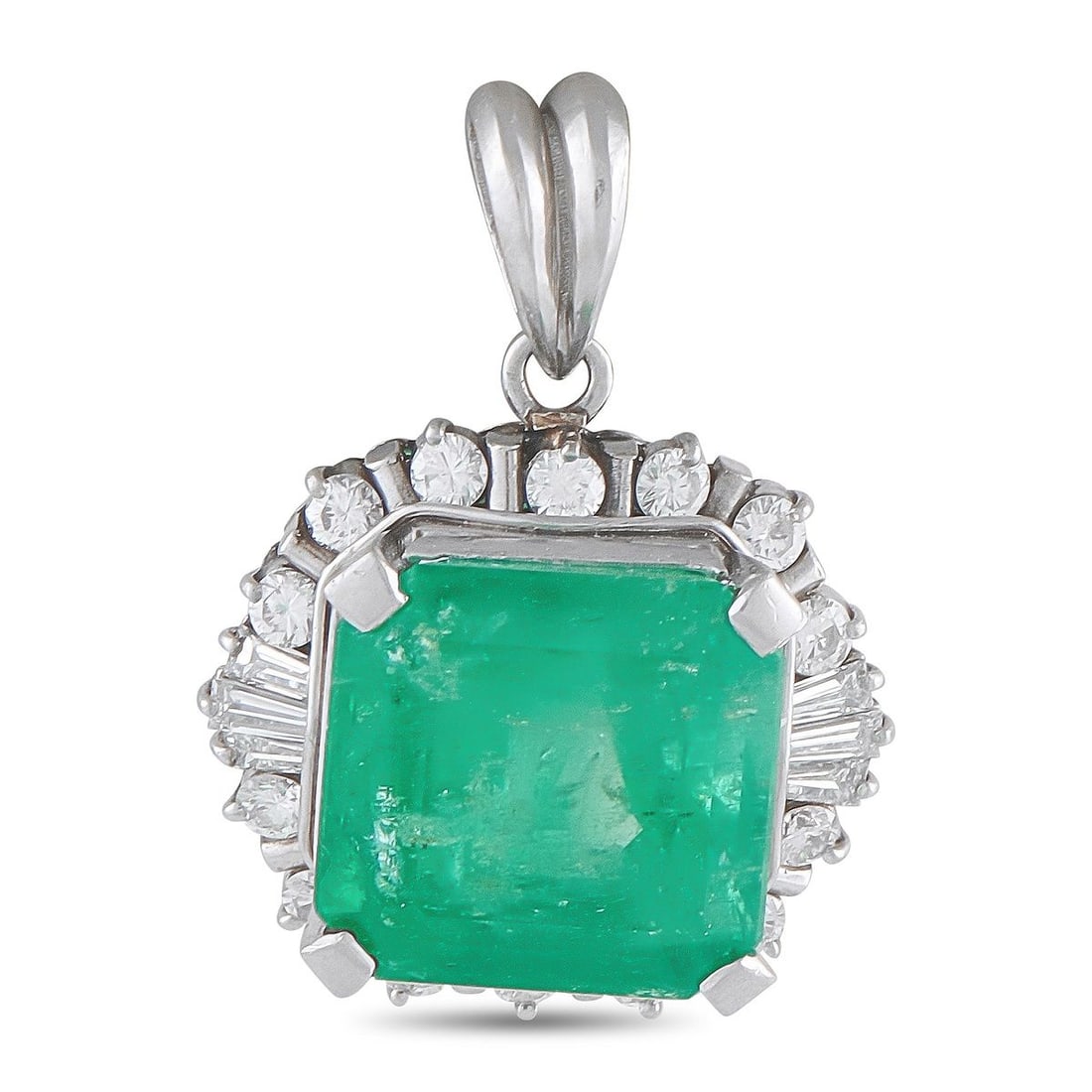 PLATINUM 0.84CT DIAMOND AND EMERALD PENDANT (1 of 4)