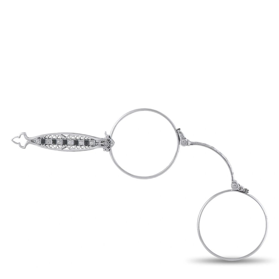PLATINUM 0.45CT DIAMOND AND ONYX ART DECO LORGNETTE (1 of 3)