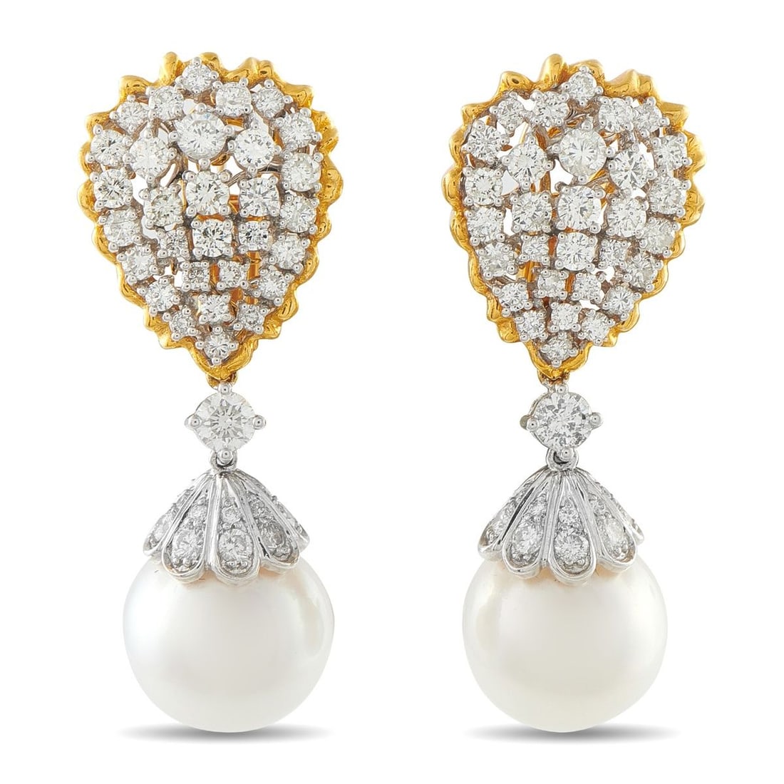 18K YELLOW GOLD 5.50CT DIAMOND AND PEARL EARRINGS (1 of 4)
