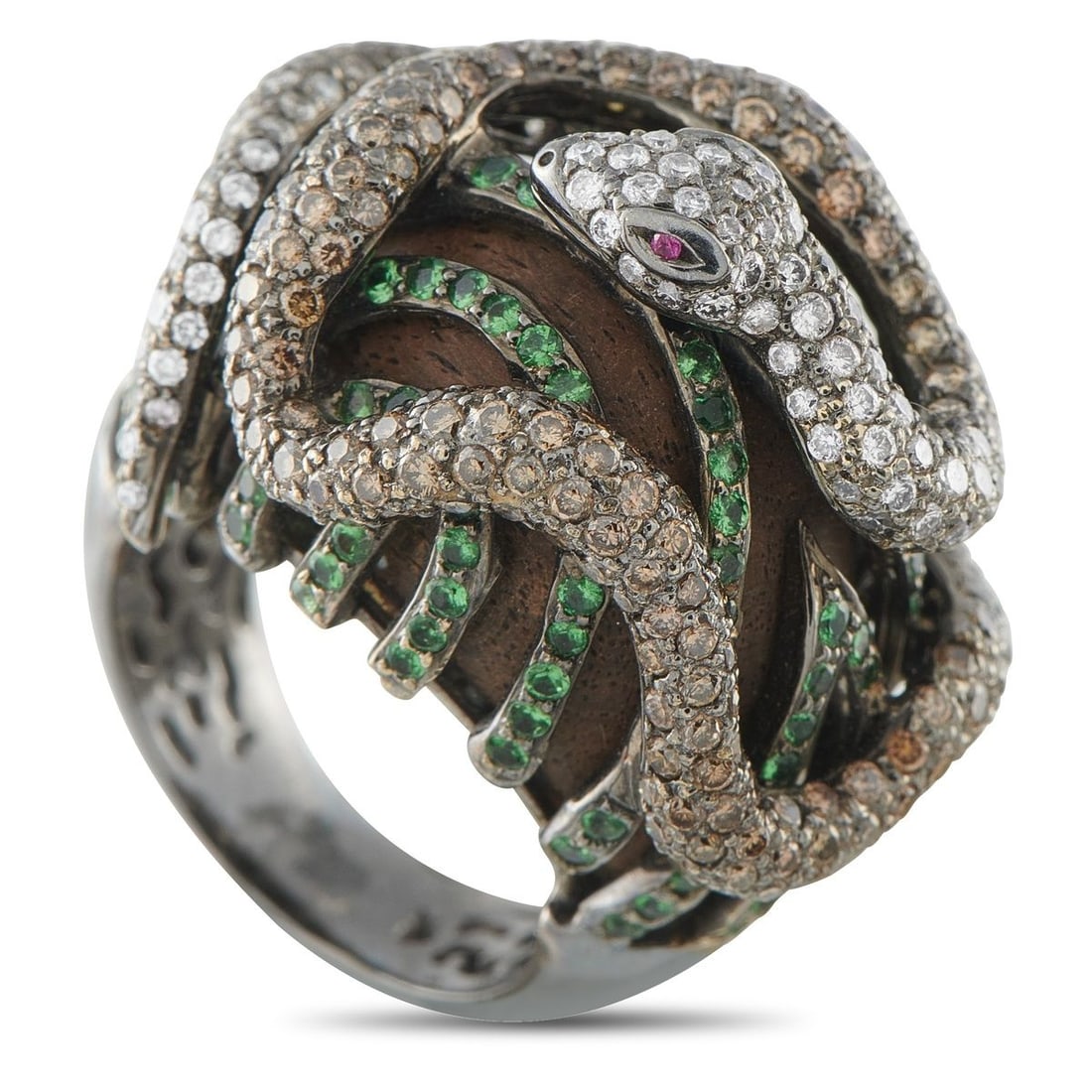18K WHITE GOLD 2.25CT DIAMOND AND SAPPHIRE SNAKE RING (1 of 3)