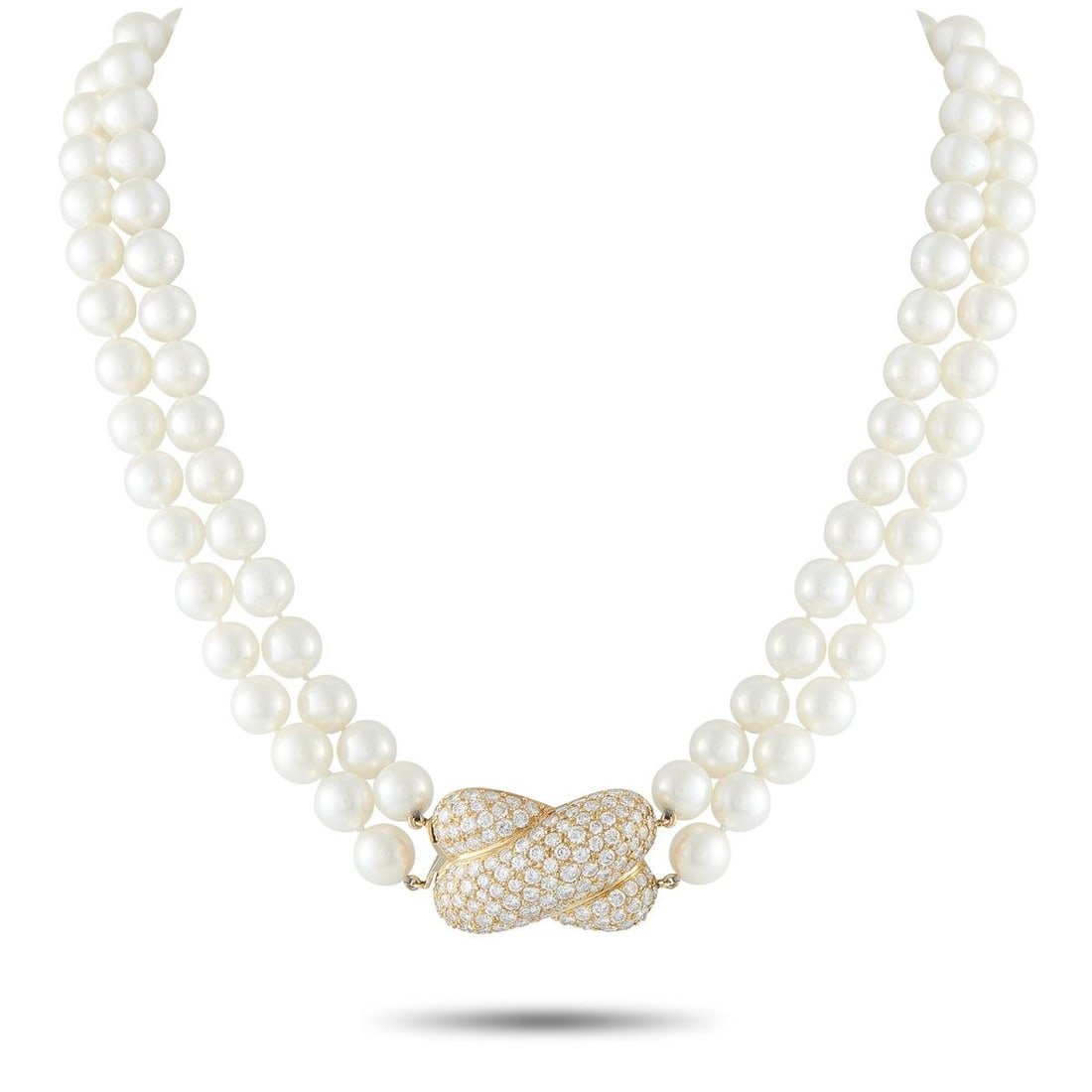 18K YELLOW GOLD 9.0CT DIAMOND AND PEARL NECKLACE (1 of 3)