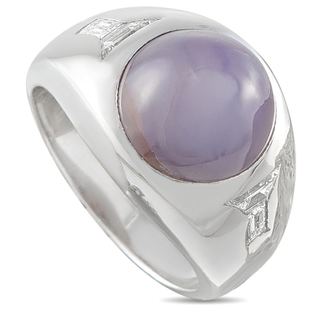 14K WHITE GOLD 0.45CT DIAMOND AND SAPPHIRE RING: A breathtaking 8.0 carat Sapphire cabochon makes a statement at the center of this luxury ring. The sleek, minimalist design is further elevated by sparkling Diamond accents totaling 0.45 carats. Craf