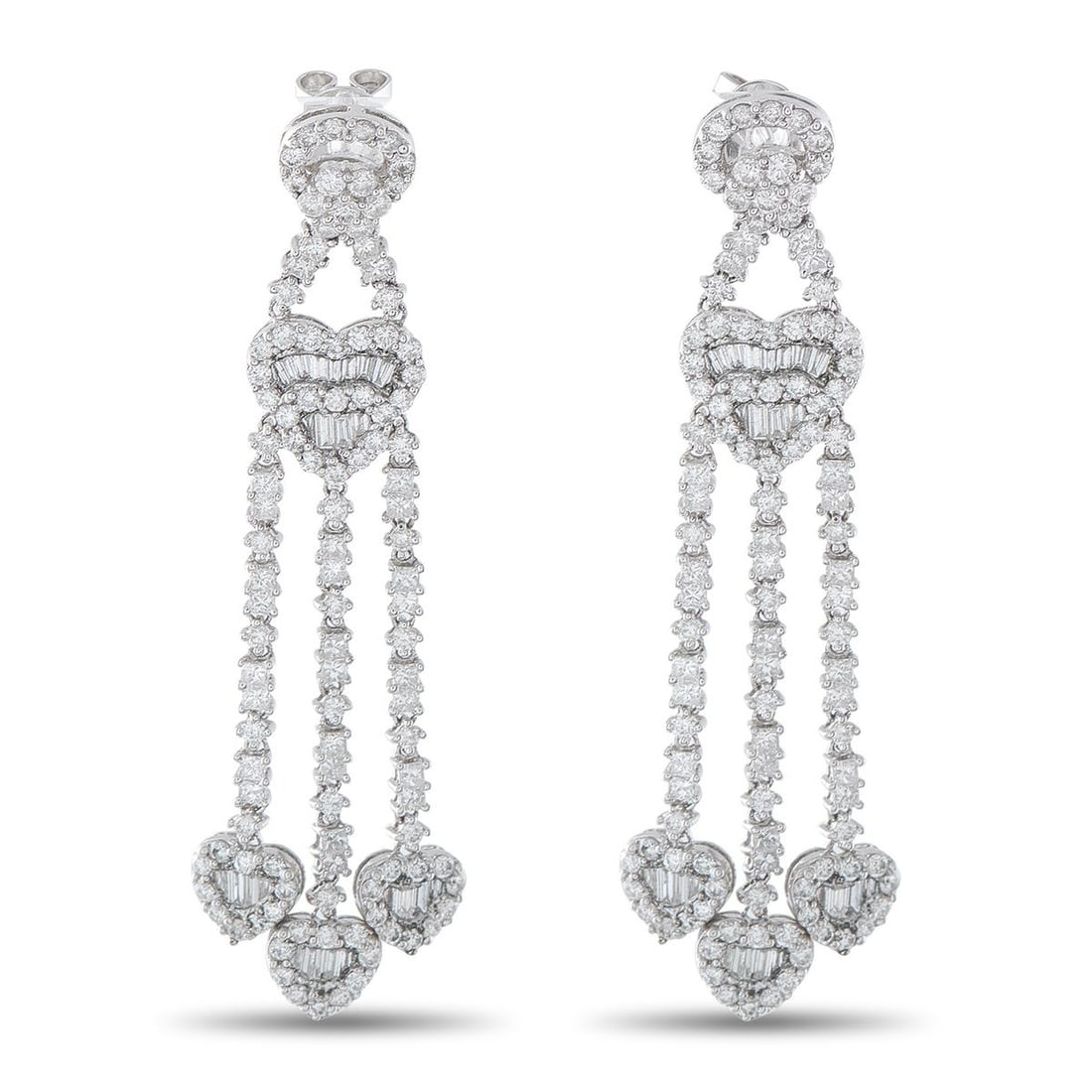 18K WHITE GOLD 3.60CT DIAMOND HEART DROP EARRINGS (1 of 4)