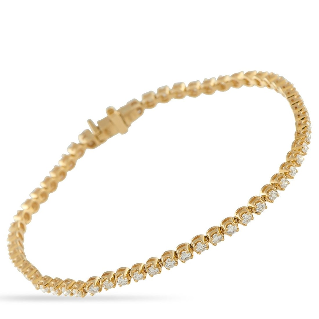 14K YELLOW GOLD 1.82CT DIAMOND TENNIS BRACELET: The classic design and warm gold tone of this bracelet make it effortlessly versatile. It features 1.82 carats of sparkling round diamonds, ready to stand out on its own or pair seamlessly with other 