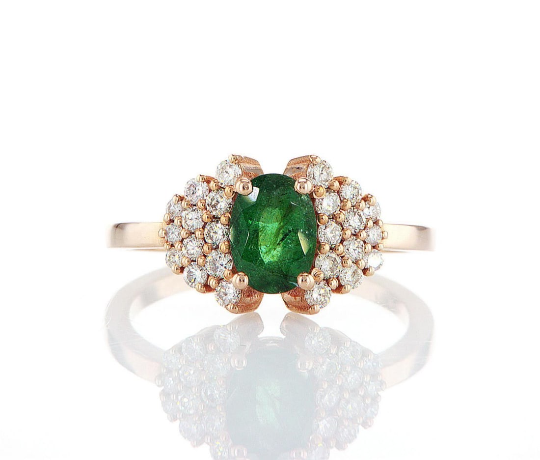 14kt Rose Gold 0.36ctw Diamond Ring: Jewelry Description Description: One 14k rose gold ring, set with emerald stone and natural diamonds. Jewelry Weight: 3.41 Grs Total Diamonds Weight: 0.36 Cts Precious Metal: 14kt Rose Gold Certificat