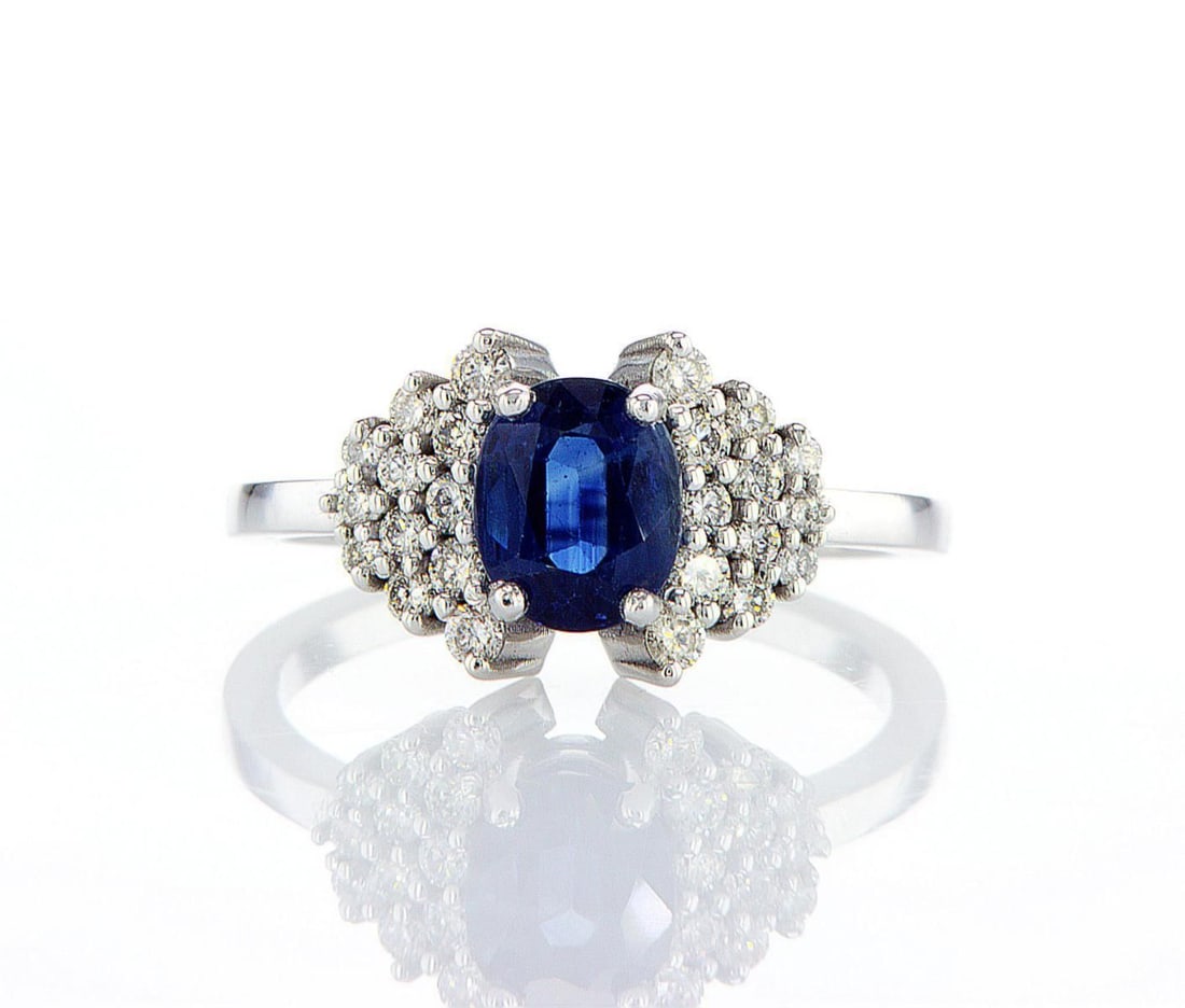 14kt White Gold 0.36ctw Diamond Ring: Jewelry Description Description: One 14k white gold ring, set with sappire stone and natural diamonds. Jewelry Weight: 3.63 Grs Total Diamonds Weight: 0.36 Cts Precious Metal: 14kt White Gold Certific