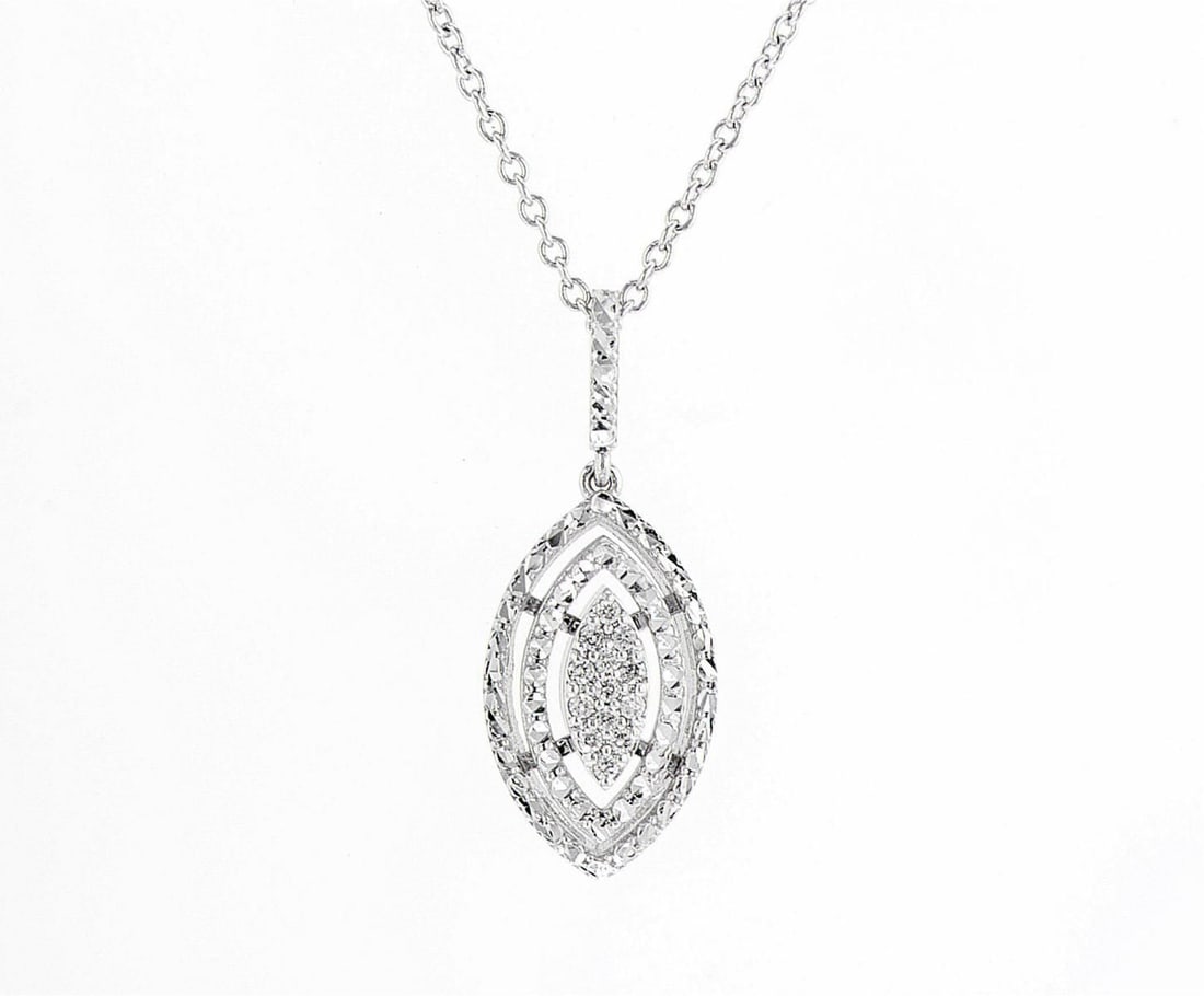 14kt White Gold 0.13ctw Diamond Pendant: Jewelry Description Description: One 14k white gold pendant, set with natural diamonds. Jewelry Weight: 1.92 Grs Total Diamonds Weight: 0.13 Cts Precious Metal: 14kt White Gold Certificate Number: