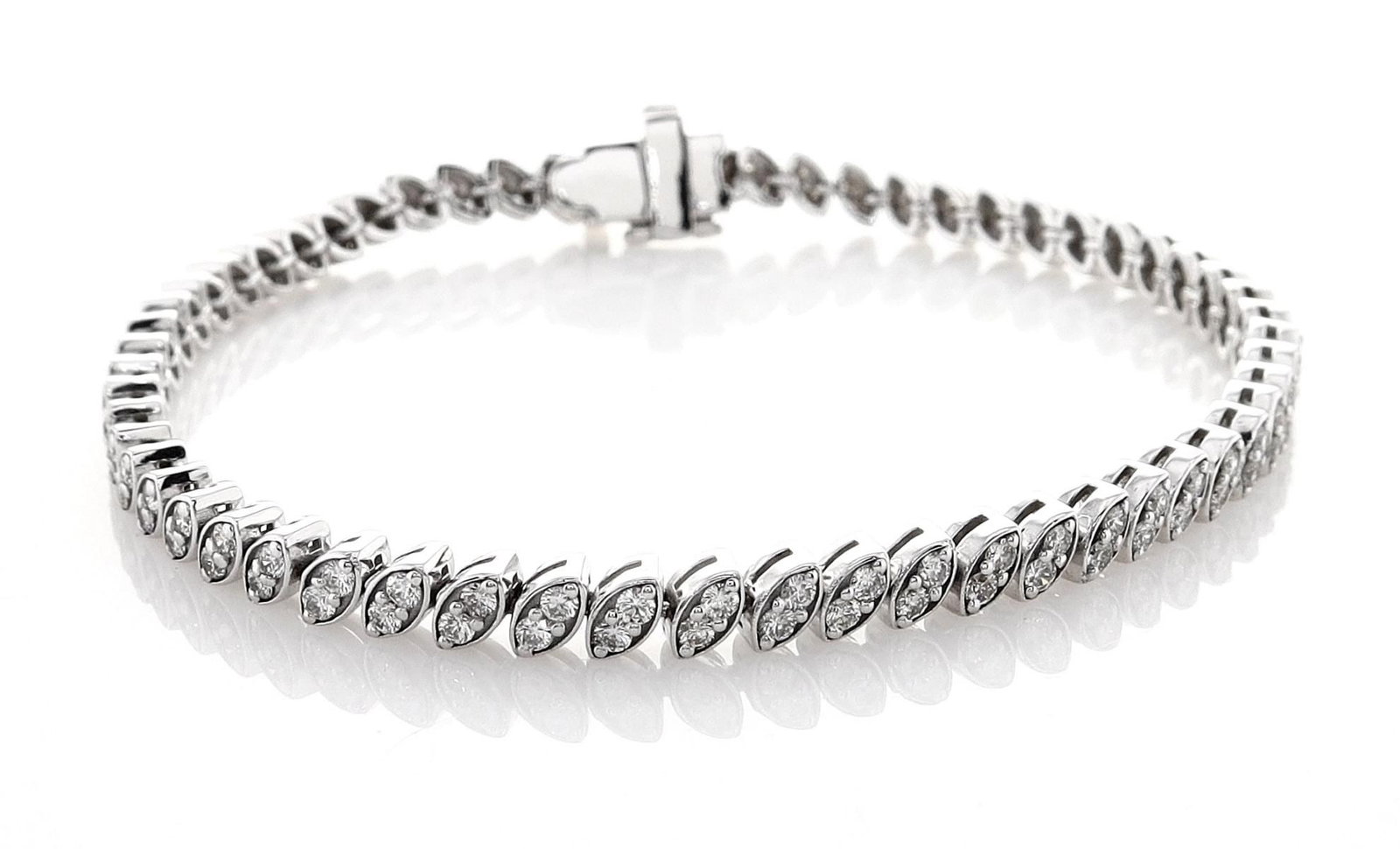 14kt White Gold 1.75ctw Diamond Bracelet: Jewelry Description Description: One 14k white gold bracelet, set with natural diamonds. Jewelry Weight: 12.16 Grs Total Diamonds Weight: 1.75 Cts Precious Metal: 14kt White Gold Certificate Number: D