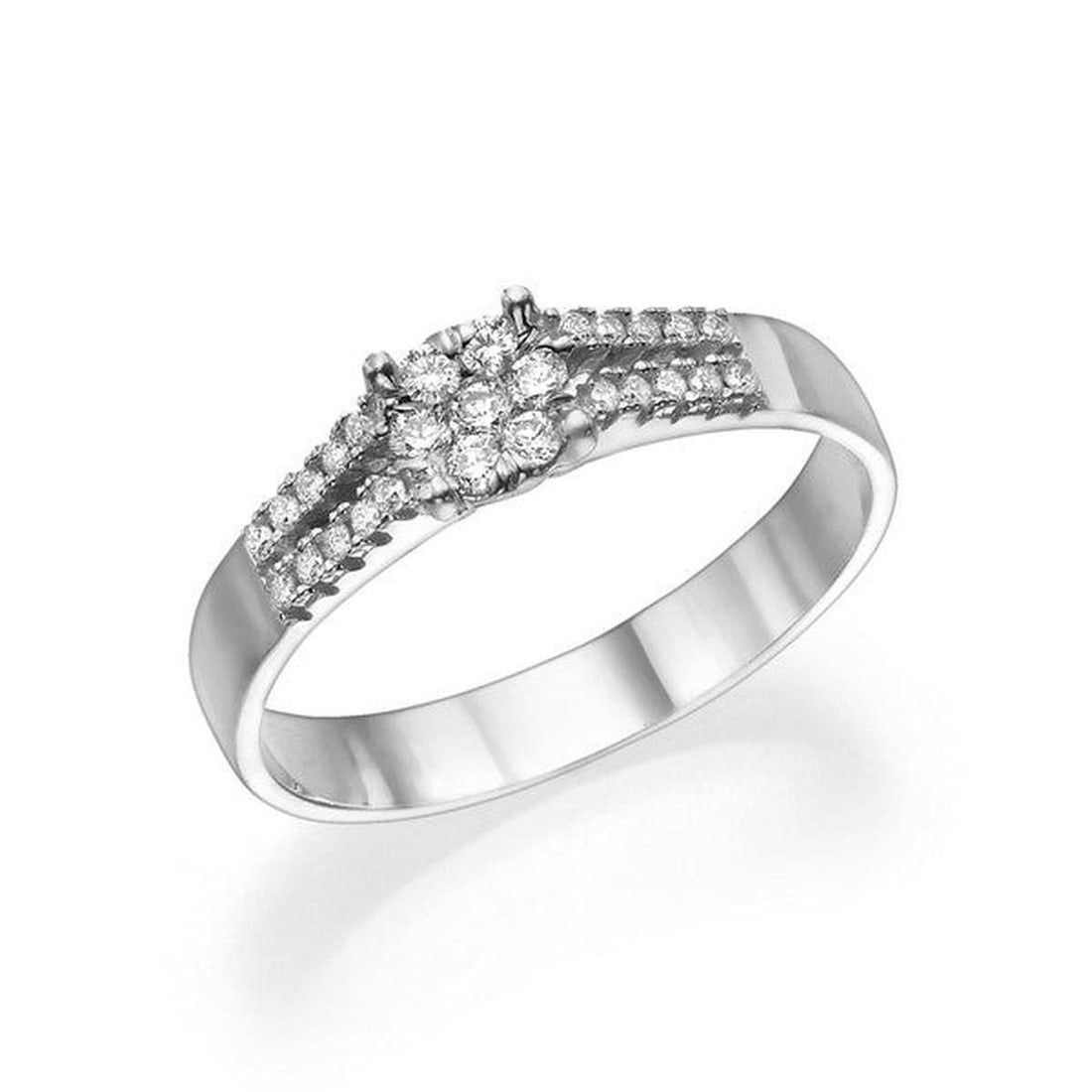 14kt White Gold 0.15ctw Diamond Ring: One 14k white gold ring, set with natural diamond. Jewelry Weight: 2.6Grs Total Diamonds Weight: 0.15Cts Main Stones Description: Quantity: 7 Cut and shape: Round Carats Weight: 0.15 Clarity: VS Color