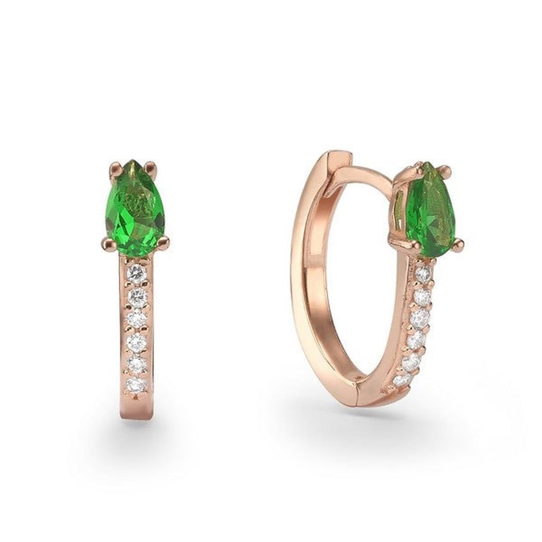 14kt Rose Gold 0.07ctw Diamond Earrings: One pair of 14k rose gold earrings Jewelry Weight: 1.9Grs Total Diamonds Weight: 0.07Cts Main Stones Description: Quantity: 2 Cut and shape: Pears Carats Weight: 0.4 Color: Green Agate Side Stones Des