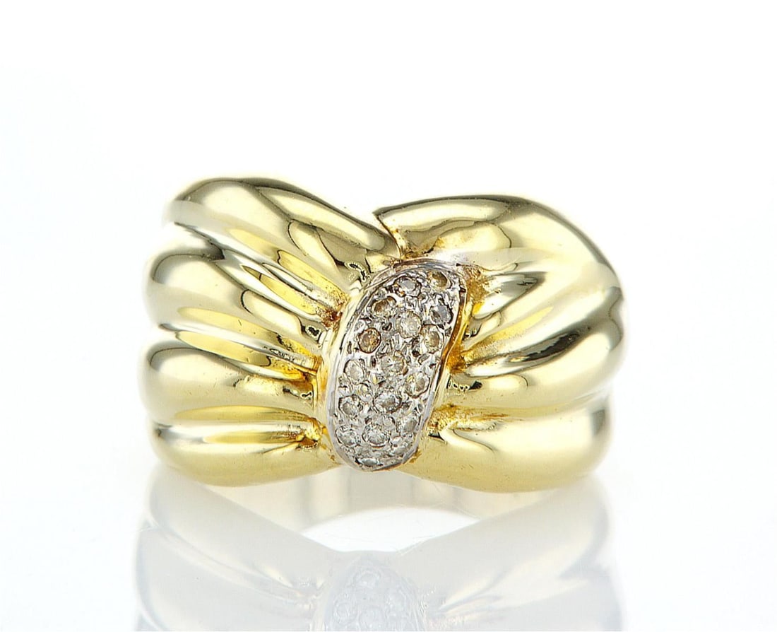 14kt Yellow Gold 0.17ctw Diamond Ring: One 14k yellow gold ring (585 stamped), set with natural diamonds. Jewelry Weight: 9.05Grs Total Diamonds Weight: 0.17Cts Main Stones Description: Quantity: 17 Cut and shape: Round Brilliant Carats We