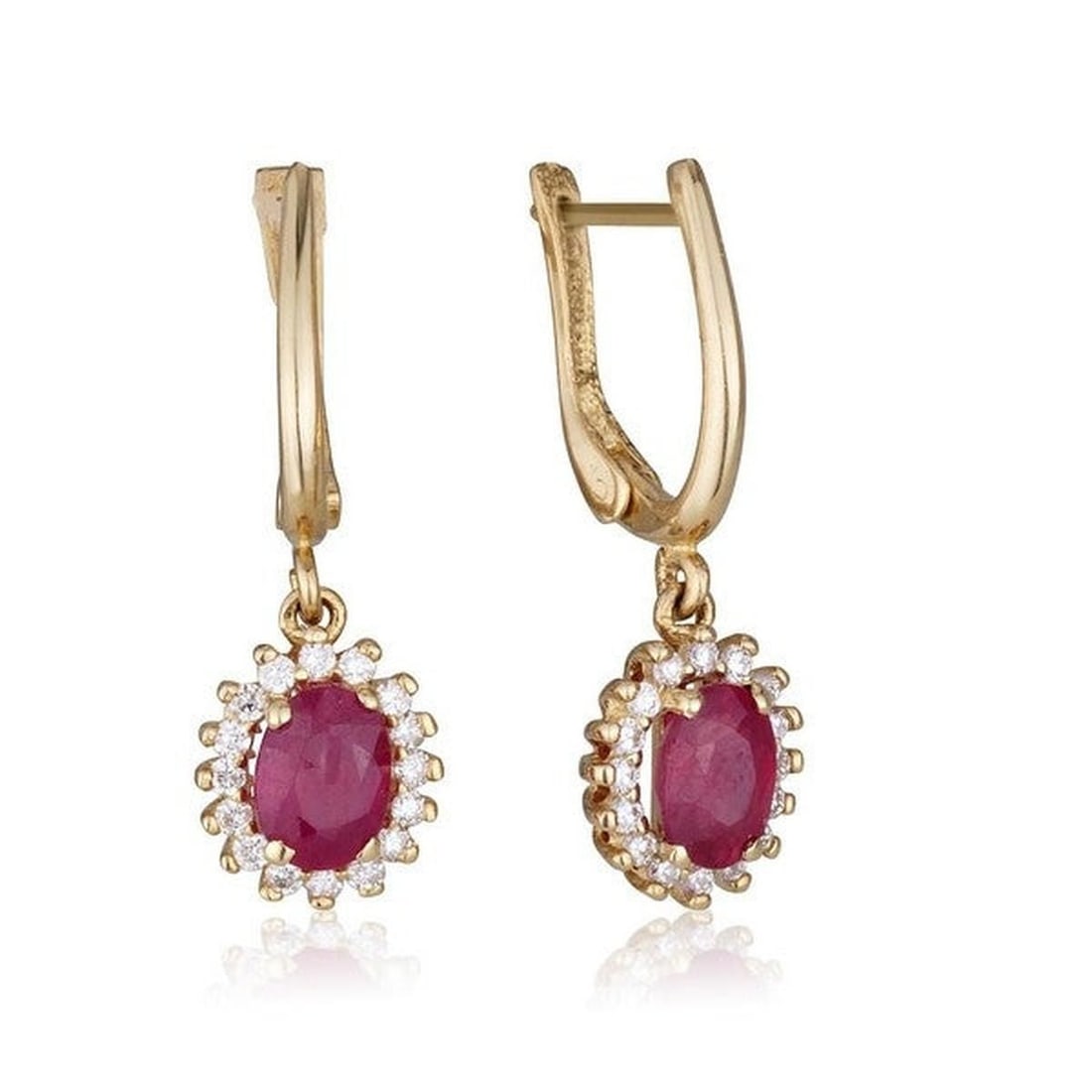 14kt Yellow Gold 0.4ctw Diamond Earrings: One pair of 14k yellow gold earrings Jewelry Weight: 4.1Grs Total Diamonds Weight: 0.4Cts Main Stones Description: Quantity: 2 Cut and shape: Oval Carats Weight: 2 Color: Ruby Side Stones Description: