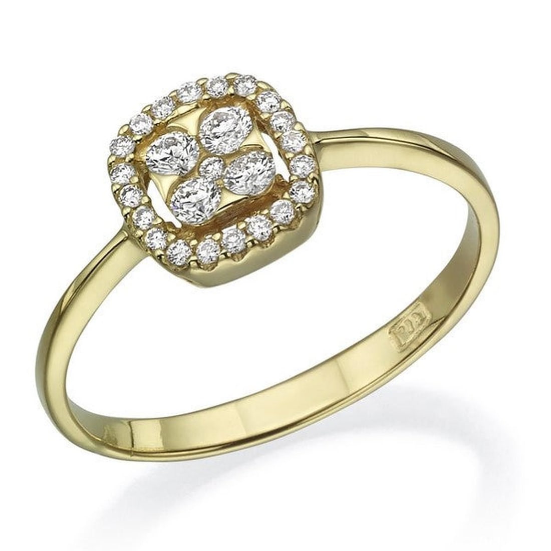 14kt Yellow Gold 0.29ctw Diamond Ring: One 14k yellow gold ring, set with natural diamond. Jewelry Weight: 1.8Grs Total Diamonds Weight: 0.29Cts Main Stones Description: Quantity: 5 Cut and shape: Round Carats Weight: 0.17 Clarity: VS Colo