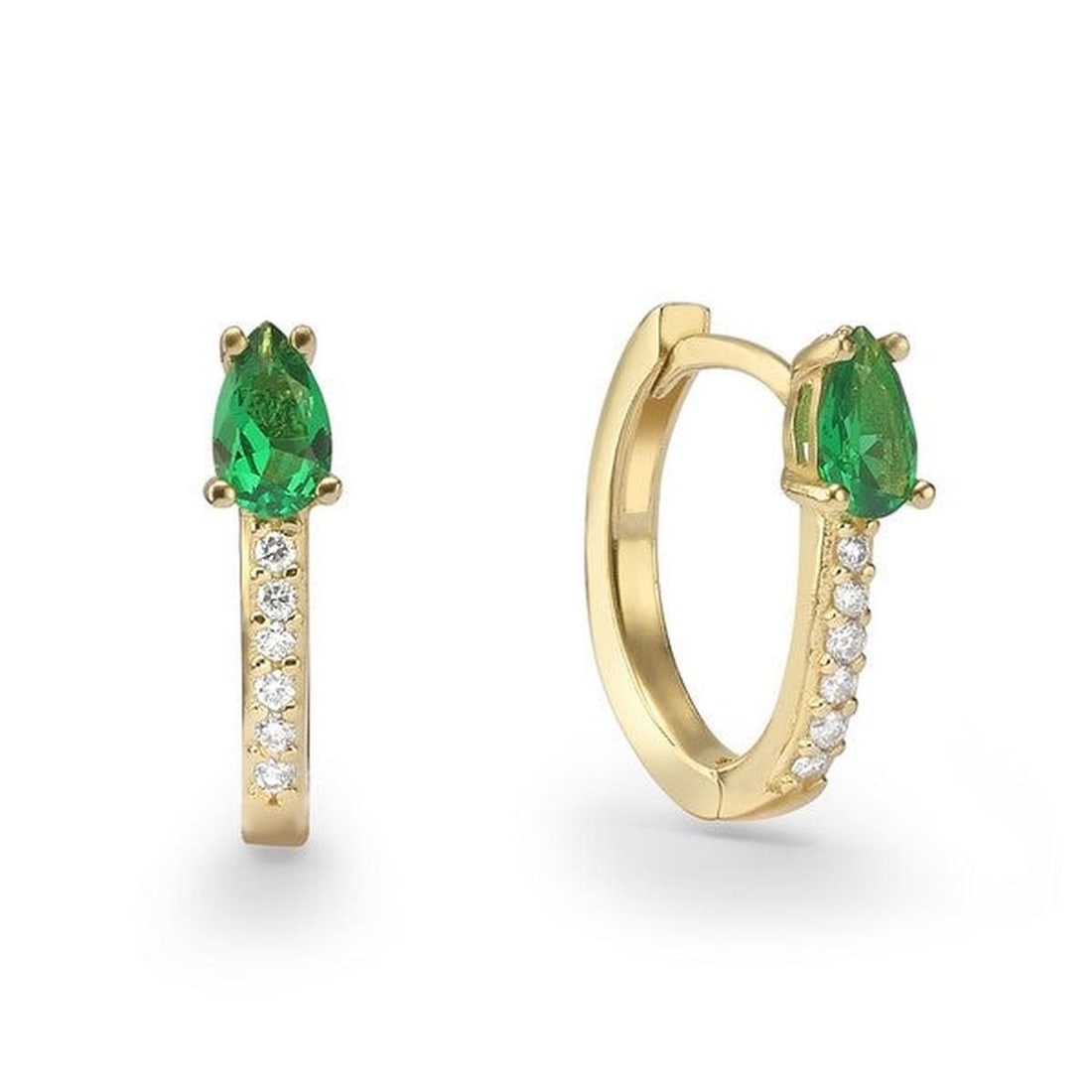 14kt Yellow Gold 0.07ctw Diamond Earrings: One pair of 14k yellow gold earrings Jewelry Weight: 1.9Grs Total Diamonds Weight: 0.07Cts Main Stones Description: Quantity: 2 Cut and shape: Pears Carats Weight: 0.4 Color: Green Agate Side Stones D