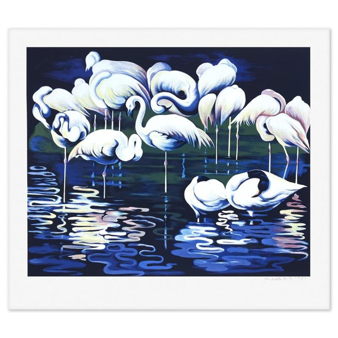 Lowell Nesbitt, "Flamingo" Limited Edition Serigraph, Numbered and Hand Signed with Letter of: Flamingo is a limited edition serigraph on paper by Lowell Nesbitt, numbered and hand signed with a Letter of Authenticity. Measures approx. 37" x 42.5" (border), 30" x 37" (image). Reference#: 92391.