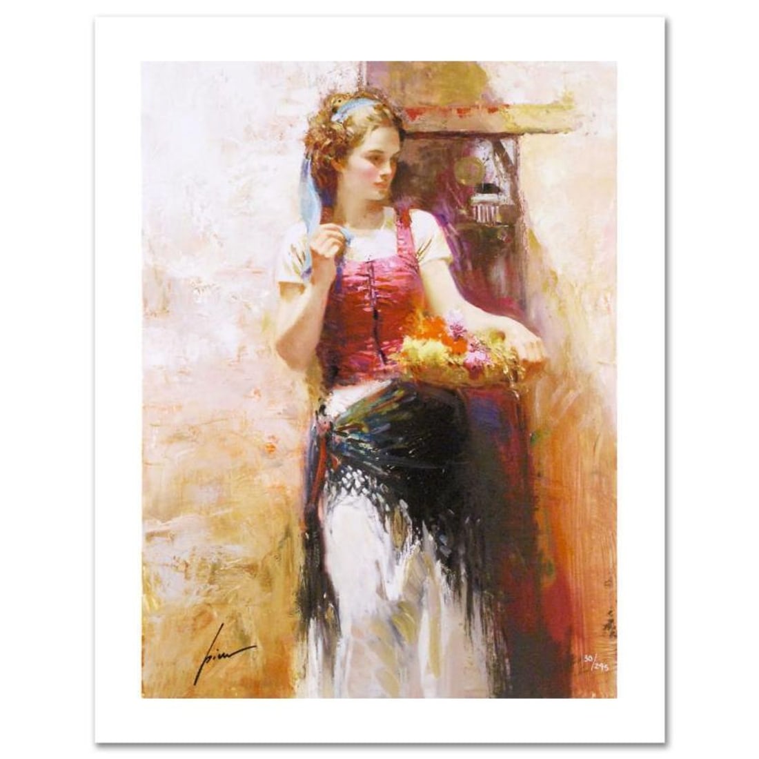 Pino (1939-2010) "The Flower Basket" Limited Edition Giclee. Numbered and Hand Signed; Certificate