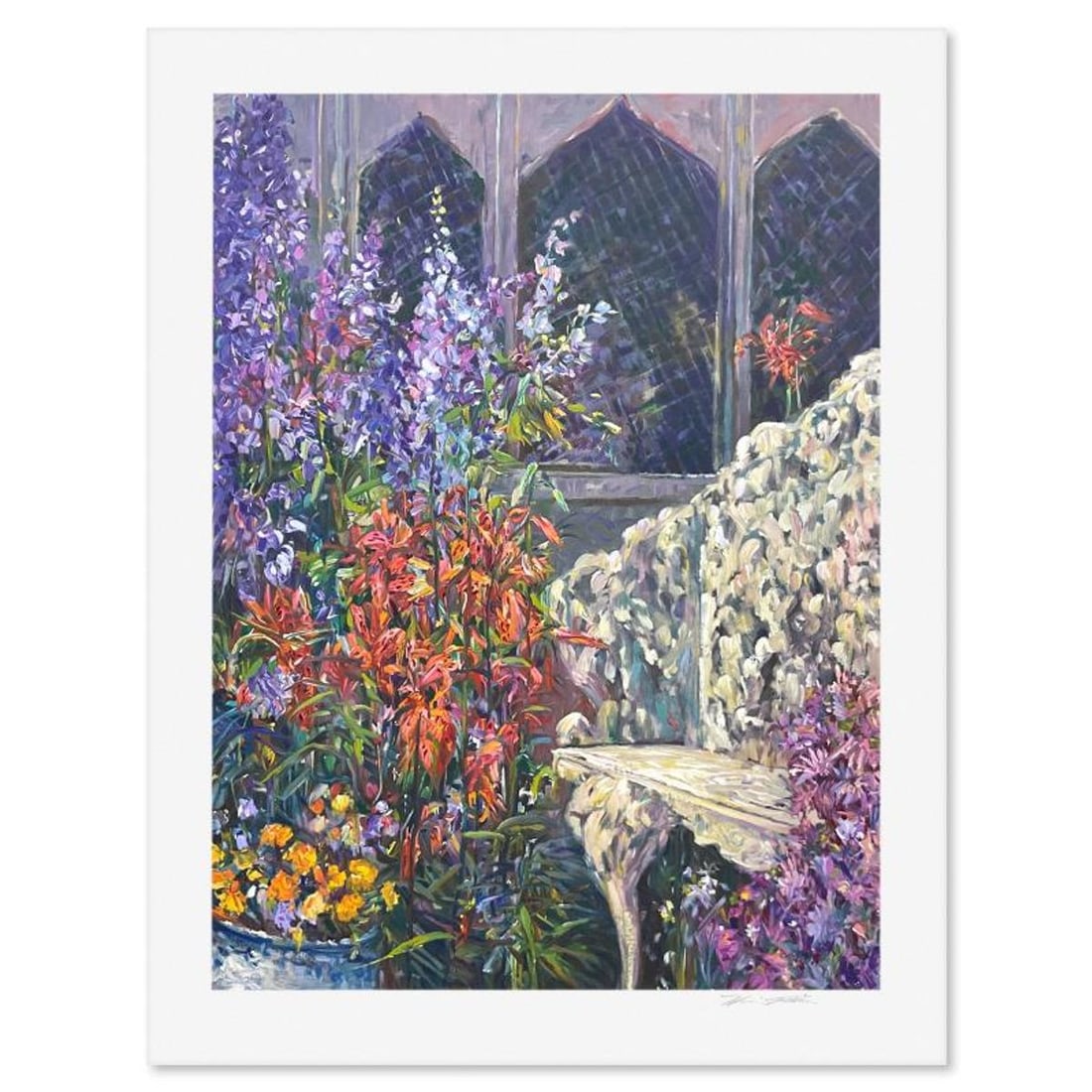 Henri Plisson (1933-2006), "A Place in the Garden" Limited Edition Serigraph, Numbered and Hand: A Place in the Garden is a limited edition serigraph on paper by Henri Plisson (1933-2006), numbered and hand signed by the artist. Includes Letter of Authenticity. Measures approx. 39" x 30" (border)