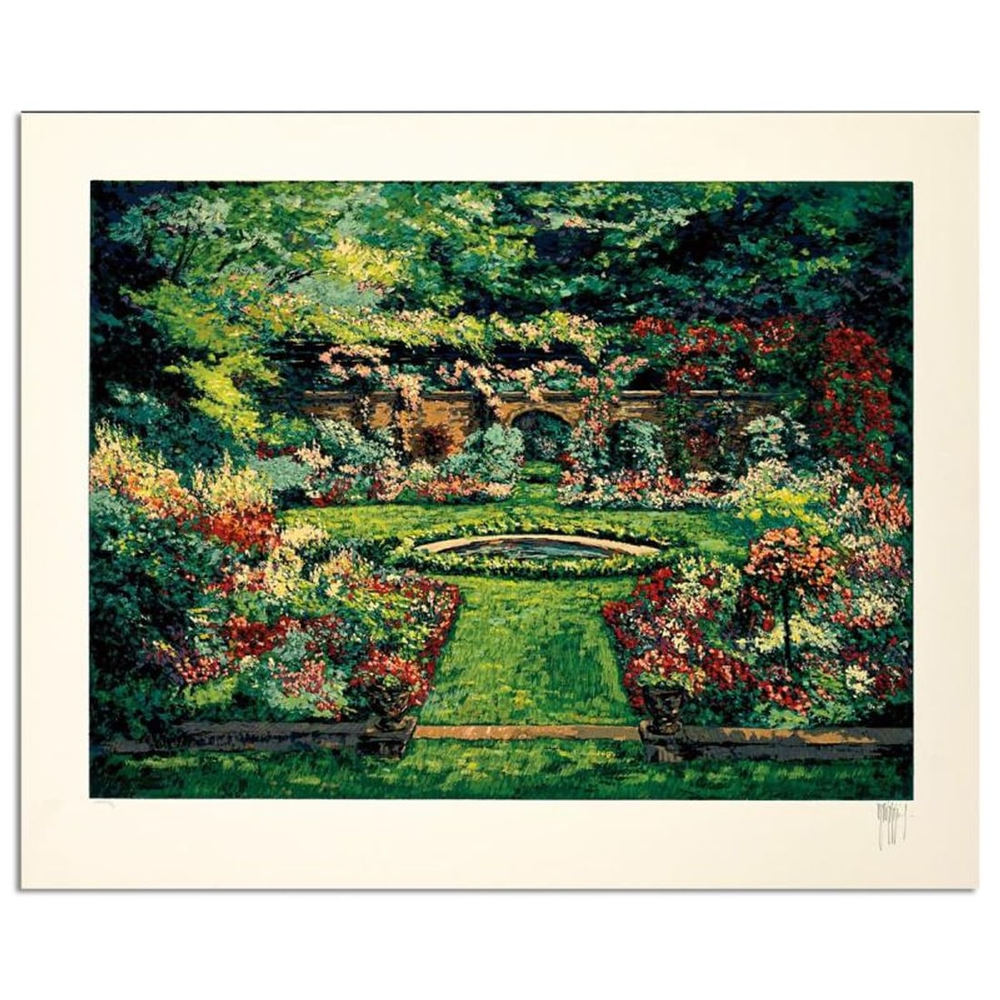 Mark King (1931-2014), "Summer Rose Garden" Hand Signed Limited Edition Serigraph with Letter of: Summer Rose Garden is a limited edition serigraph on paper by Mark King (1931-2014). Hand signed and numbered, this piece comes with a letter of authenticity and measures approximately 27" x 36" (imag