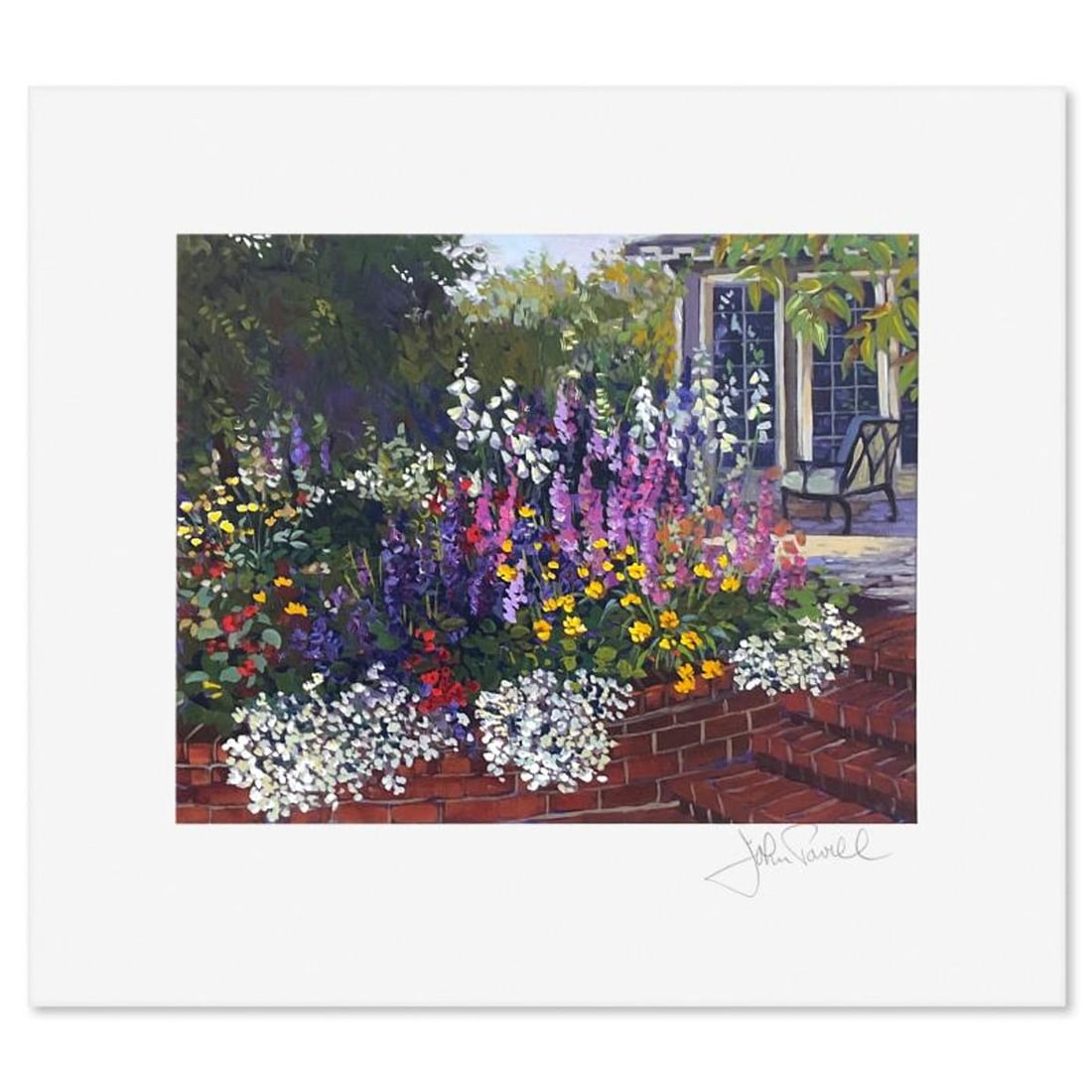 John Powell, "Red Brick Garden" Limited Edition Serigraph, Numbered and Hand Signed with Letter of: Red Brick Garden is a limited edition serigraph on paper by John Powell, numbered and hand signed by the artist. Includes Letter of Authenticity. Measures approx. 13" x 14" (border), 8" x 10" (image).