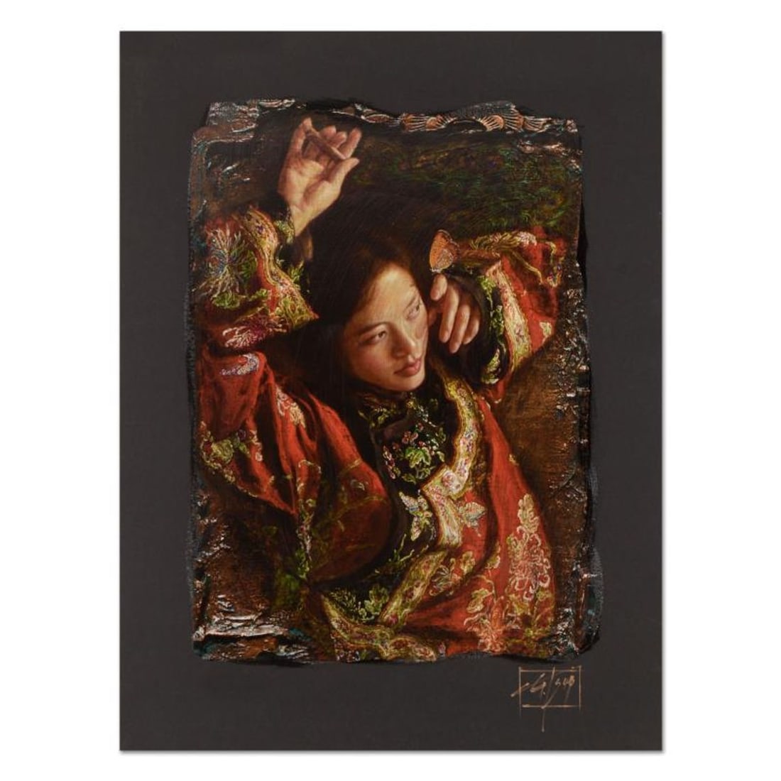 George Tsui, "Red Butterfly" Limited Edition Chiarograph, Numbered and Hand Signed with Letter of