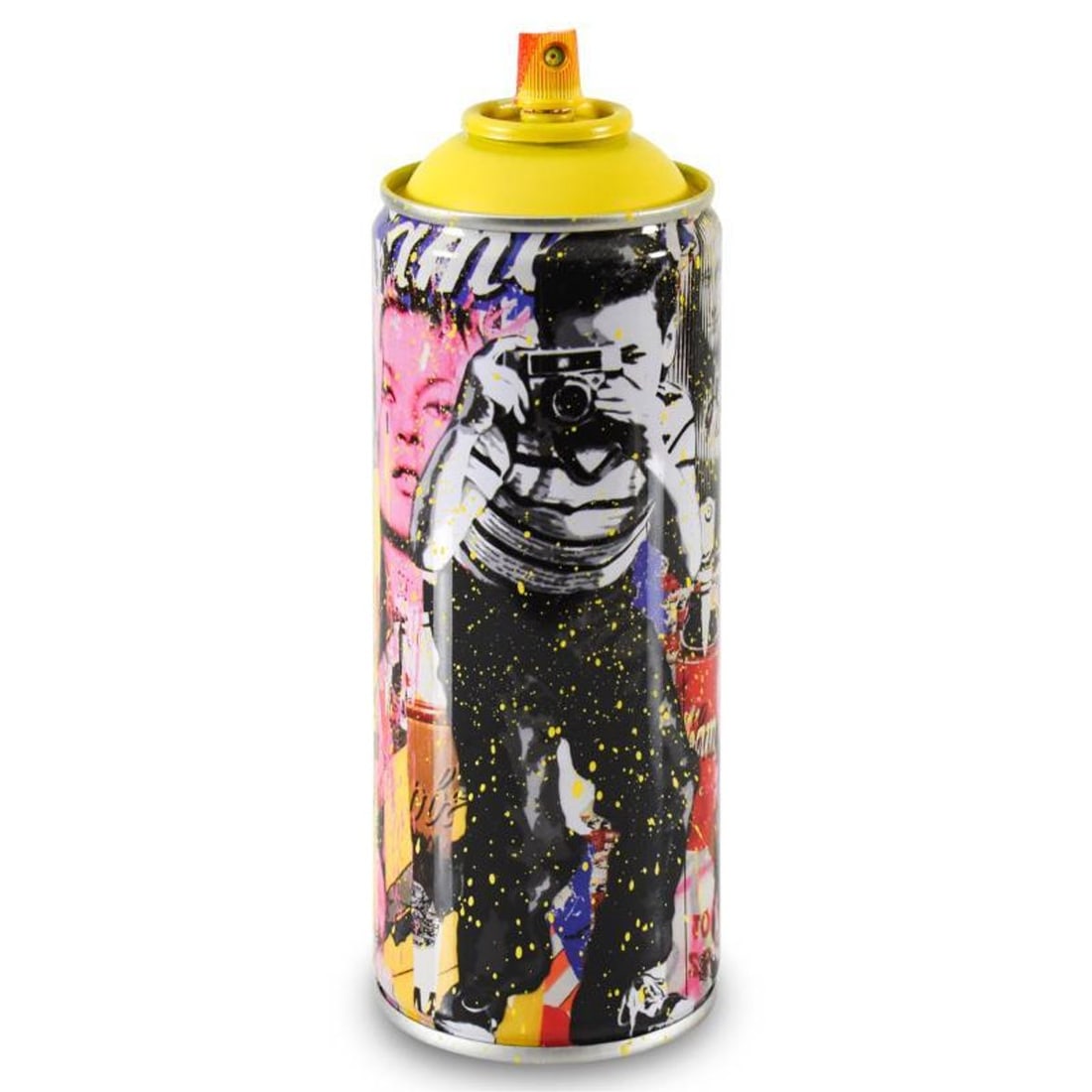 Mr. Brainwash, "Smile - Full (Yellow)" Limited Edition Hand Painted Spray Can with Plate Signature.