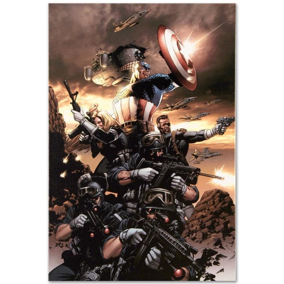 Marvel Comics "Captain America N9" Numbered Limited Edition Giclee on Canvas by Steve Epting with: A piece of comic book history, this limited edition, from original art by Steve Epting, features the classic characters from the Captain America franchise. Steve Epting began working with Marvel Comic