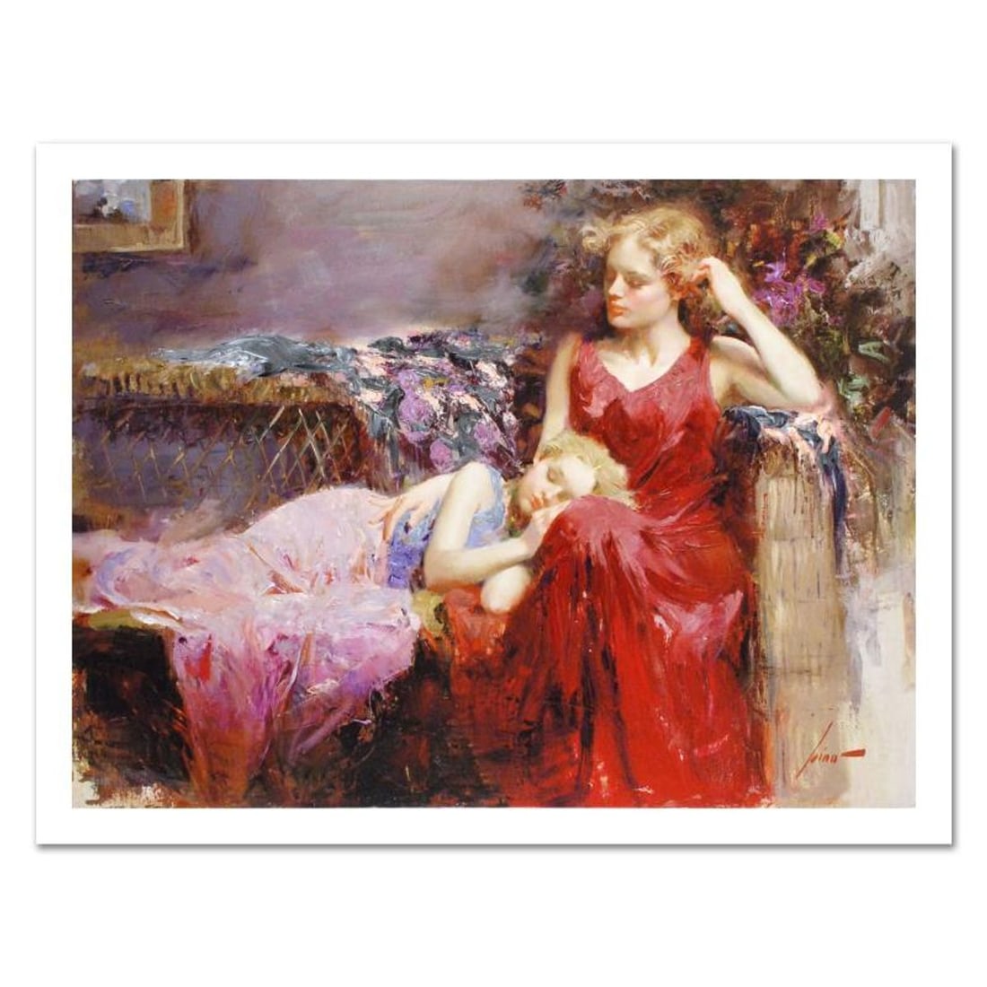 Pino (1939-2010), "A Mother's Love" Hand Signed Limited Edition on Canvas with Certificate of
