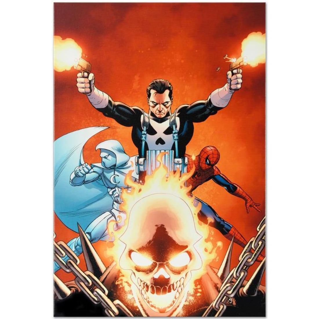 Marvel Comics "Shadowland #3" Numbered Limited Edition Giclee on Canvas by John Cassaday with COA.: A piece of comic book history, this limited edition, from original art by John Cassaday, depicts the classic characters the Punisher, Ghost Rider, Spider-Man, and Moon Knight. Starting his work for Ma