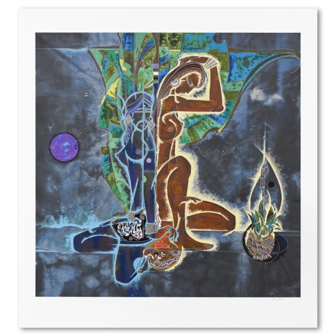 Lu Hong, "Spirit of Tropics" Limited Edition Serigraph on Paper, Numbered and Hand Signed with: Spirit of Tropics is a limited edition serigraph on paper by Lu Hong, numbered and hand signed by the artist. Includes Letter of Authenticity. Measures approx. 37.5" x 40" (with border), 33" x 33" (im