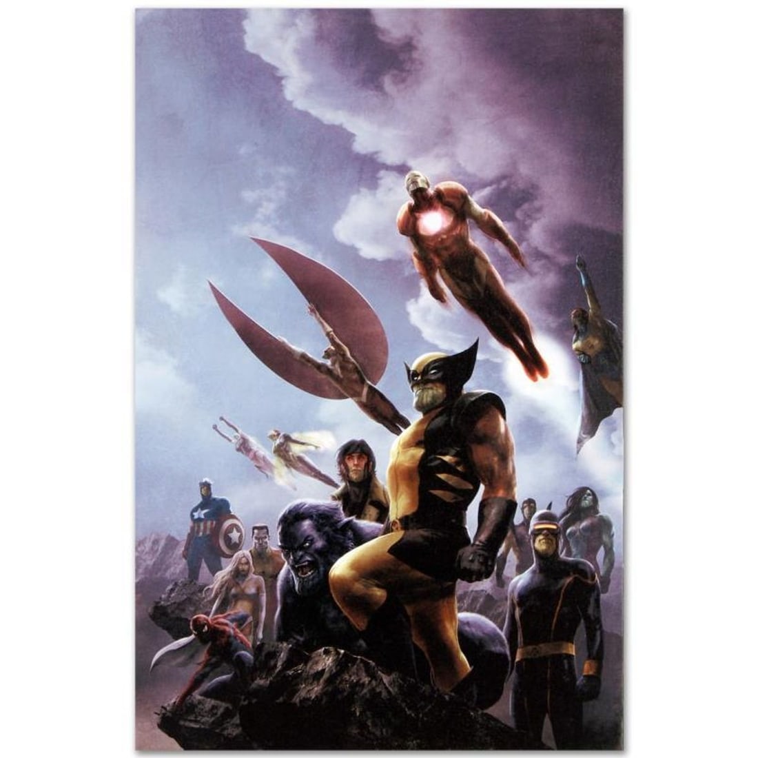 Marvel Comics "New Avengers #45" Numbered Limited Edition Giclee on Canvas by Aleksi Briclot with: A piece of comic book history, this limited edition, from original art by Aleksi Briclot, depicts an action packed scene featuring the Avengers. Aleksi Briclot is known for his hauntingly dark style, 