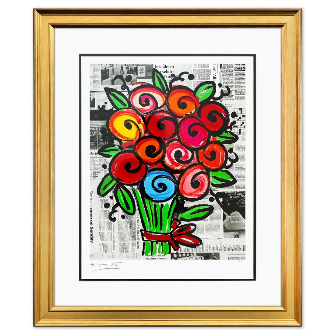 Romero Britto- Fine Art Print on Paper "Madeline's Flowers": Artist: Romero Britto. Medium: Fine Art Print on Paper. Title: Madeline's Flowers. Size: 20" x 16". Measures approx. 32" x 27" (framed). Signature: Hand signed and numbered. Certificate of Authenticit