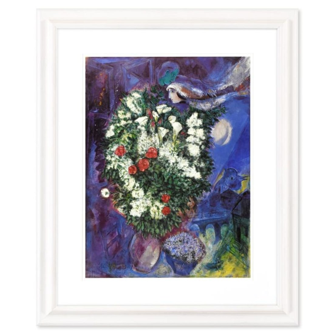 Marc Chagall (1887-1985), "Bouquet with Flying Lover" Framed Offset Lithograph with Letter of: Bouquet with Flying Lover is an offset lithograph on paper by Marc Chagall (1887-1985). This piece was published in 1985 as a collectible poster for the Tate Gallery in London, England. This piece com
