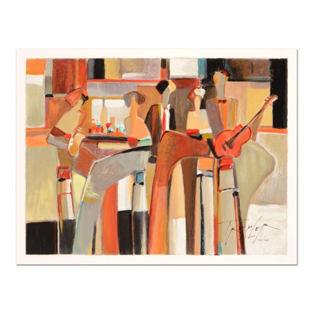 Yuri Tremler, "Music at the Bar " Limited Edition Serigraph by Yuri Tremler, Hand Signed with: Music at the Bar is a limited edition serigraph on paper, hand signed by Yuri Tremler. Includes Certificate of Authenticity. Measures approx. 20.5" x 14.5" (border), 19" x 13" (image). Reference#: 938