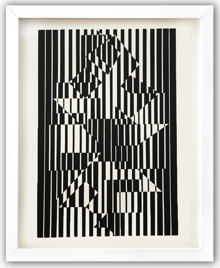 Victor Vasarely- Heliogravure Print "Untitled": Artist: Victor Vasarely. Medium: Heliogravure Print. Title: Untitled. Size: 13" x 10". Measures approx. 15" x 12" (framed). Additional: Custom Framed. Reference#: 21521.