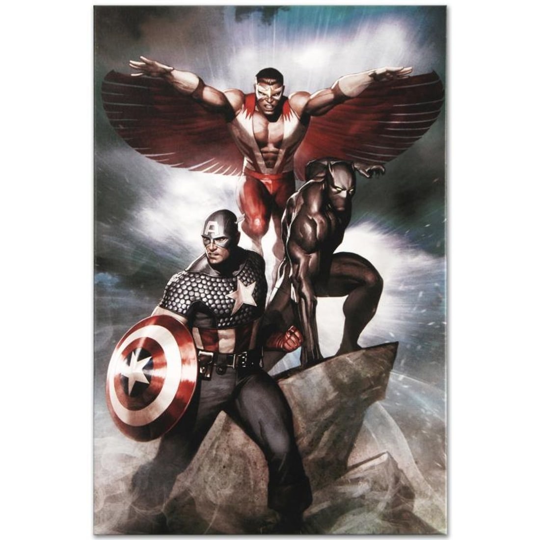 Marvel Comics "Captain America: Hail Hydra #3" Numbered Limited Edition Giclee on Canvas by Adi: A piece of comic book history, this limited edition, from original art by Adi Granov, depicts a heroic Captain America, Black Panther, and Falcon. While working for Marvel, Adi Granov has drawn covers