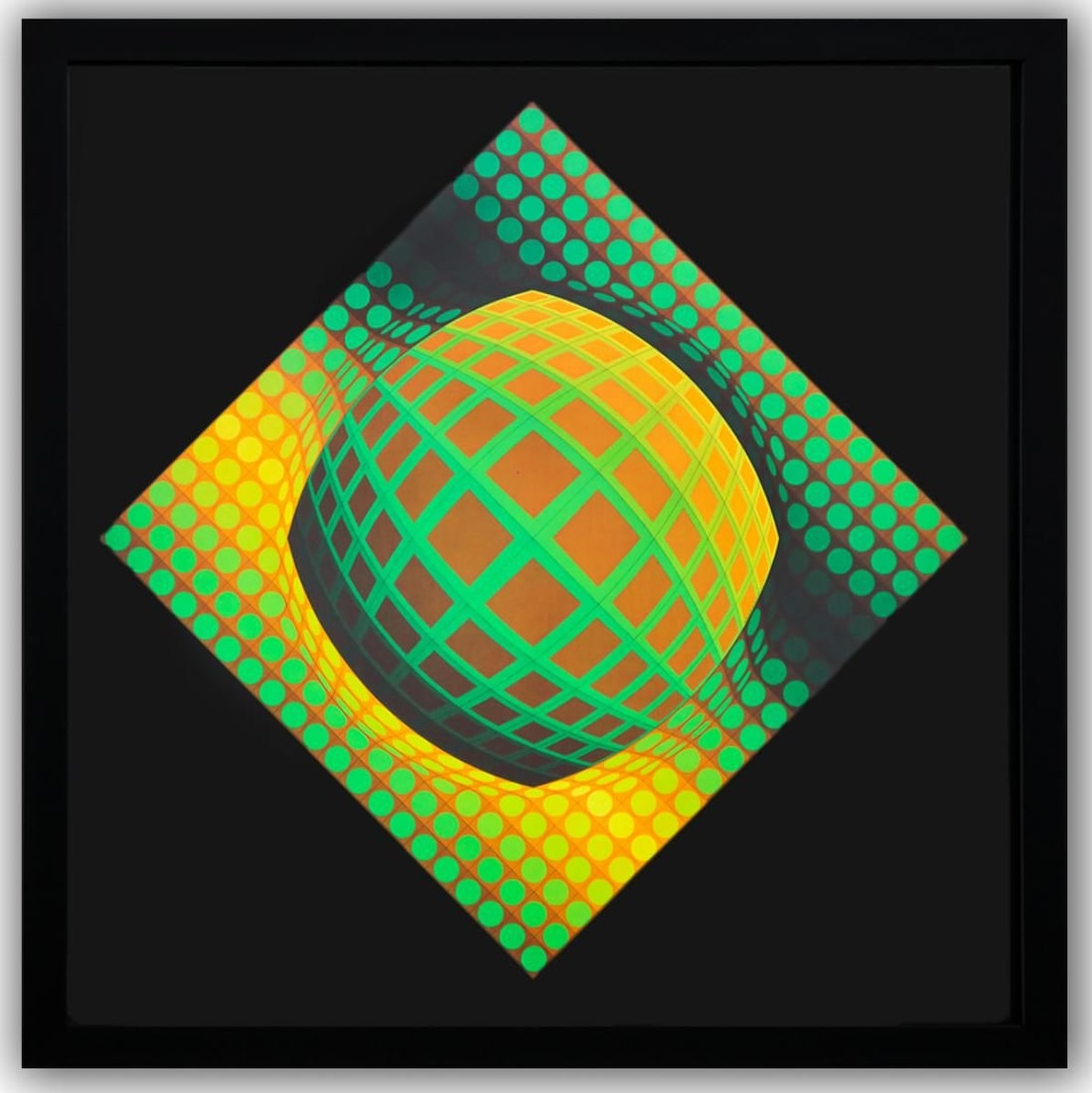 Victor Vasarely- Heliogravure Print "Untitled": Artist: Victor Vasarely. Medium: Heliogravure Print. Title: Untitled. Size: 10" x 10". Measures approx. 12" x 12" (framed). Additional: Custom Framed. Reference#: 21449.
