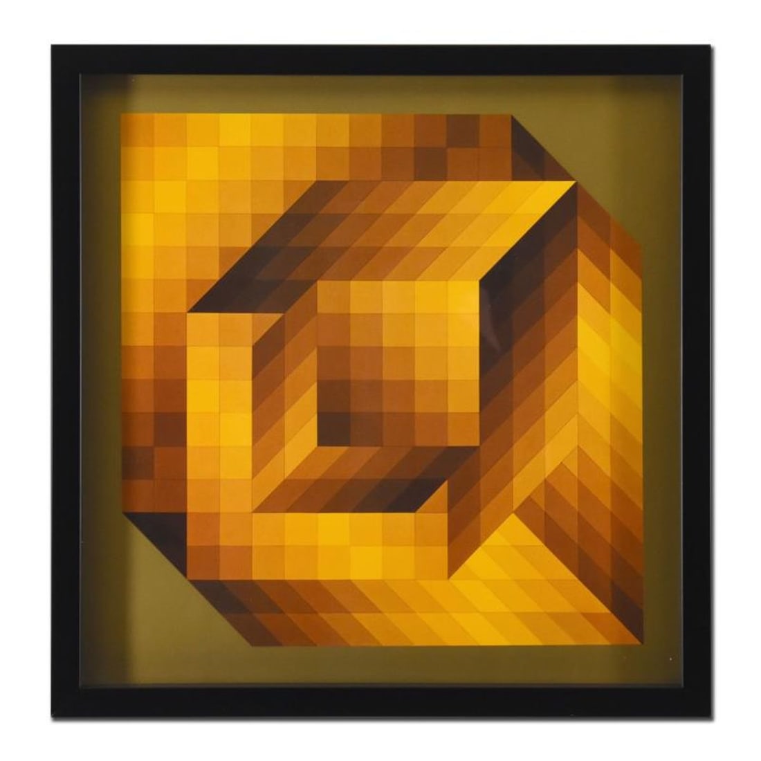 Victor Vasarely (1908-1997), "Axo-44 (1968)" Framed Heliogravure Print with Letter of Authenticity: Axo-44 (1968) is a heliogravure print on paper by Victor Vasarely (1908-1997). This piece comes custom framed. Includes Letter of Authenticity. Measures approx. 17" x 17" (frame), 14" x 14" (image). R