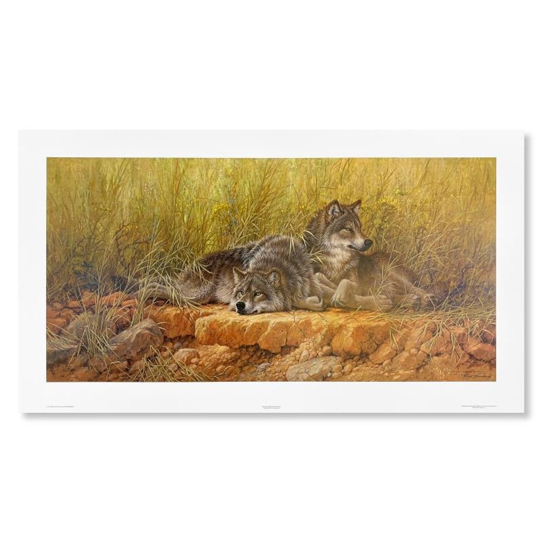 Larry Fanning (1938-2014), "End of Summer (Gray Wolves)" Hand Signed Limited Edition Lithograph with: End of Summer is a limited edition lithograph on paper by Larry Fanning (1938-2014). Numbered and hand signed, the piece comes with a letter of authenticity. Measures approximately 32.5" x 16" (image)