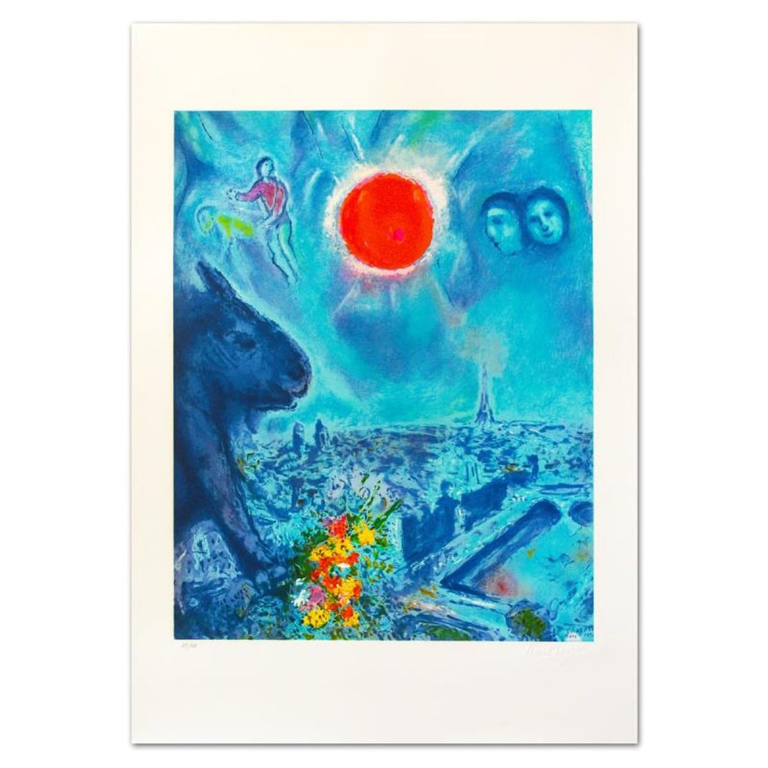 Marc Chagall (1887-1985), "The Sun Over Paris" Limited Edition Lithograph with Letter of (1 of 1)