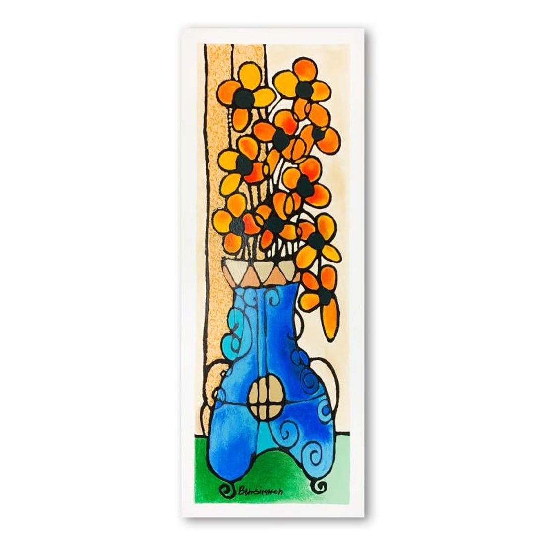 Ben Simhon, "Blue Vase I" Hand Signed Limited Edition Serigraph on Paper with Letter of: Blue Vase I is a limited edition serigraph on paper by Ben Simhon. It is numbered and hand signed and includes a letter of authenticity. Measures approximately 8.5" x 26.5" (image). Reference#: 89873.