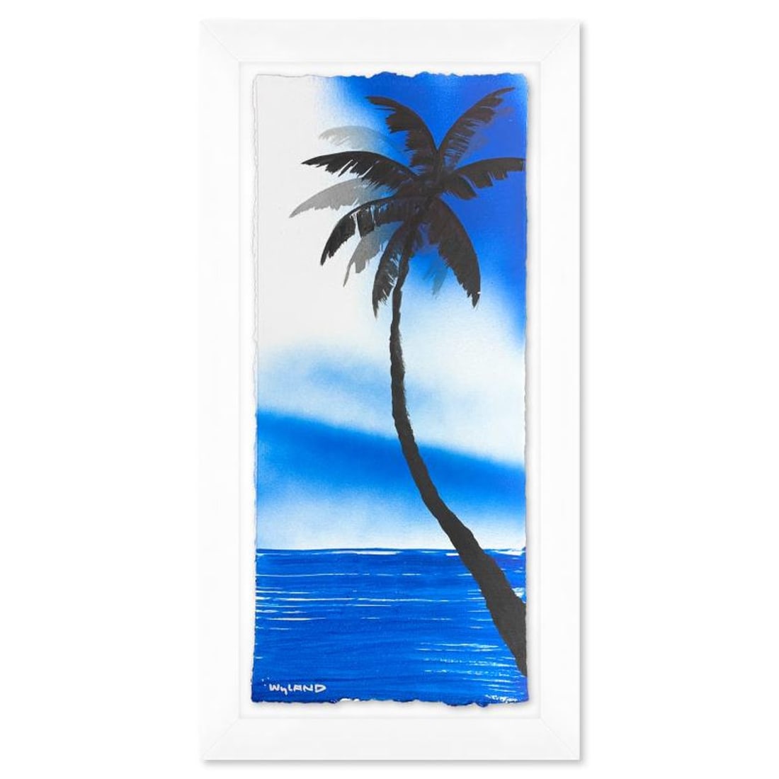 Wyland- Original Watercolor Painting on Deckle Edge Paper "Palm Trees": Artist: Wyland. Medium: Original Watercolor Painting on Deckle Edge Paper. Title: Palm Trees. Size: 22.5" x 10.5". Measures approx. 30.5" x 18.5" (framed). Signature: Hand signed. Certificate of Authe