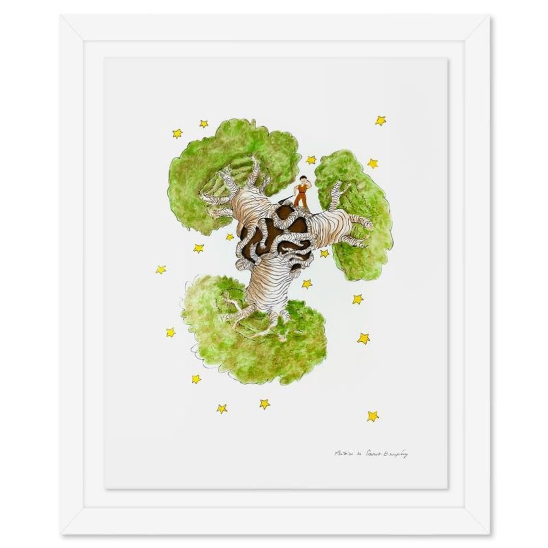 Antoine de Saint-Exupery 1900-1944 (After), "The Little Prince And The Baobabs" Framed Limited: The Little Prince And The Baobabs is a limited edition lithograph by Antoine de Saint-Exupery (1900-1944), bearing the plate signature of the artist. This piece comes from an edition of 300 authorized